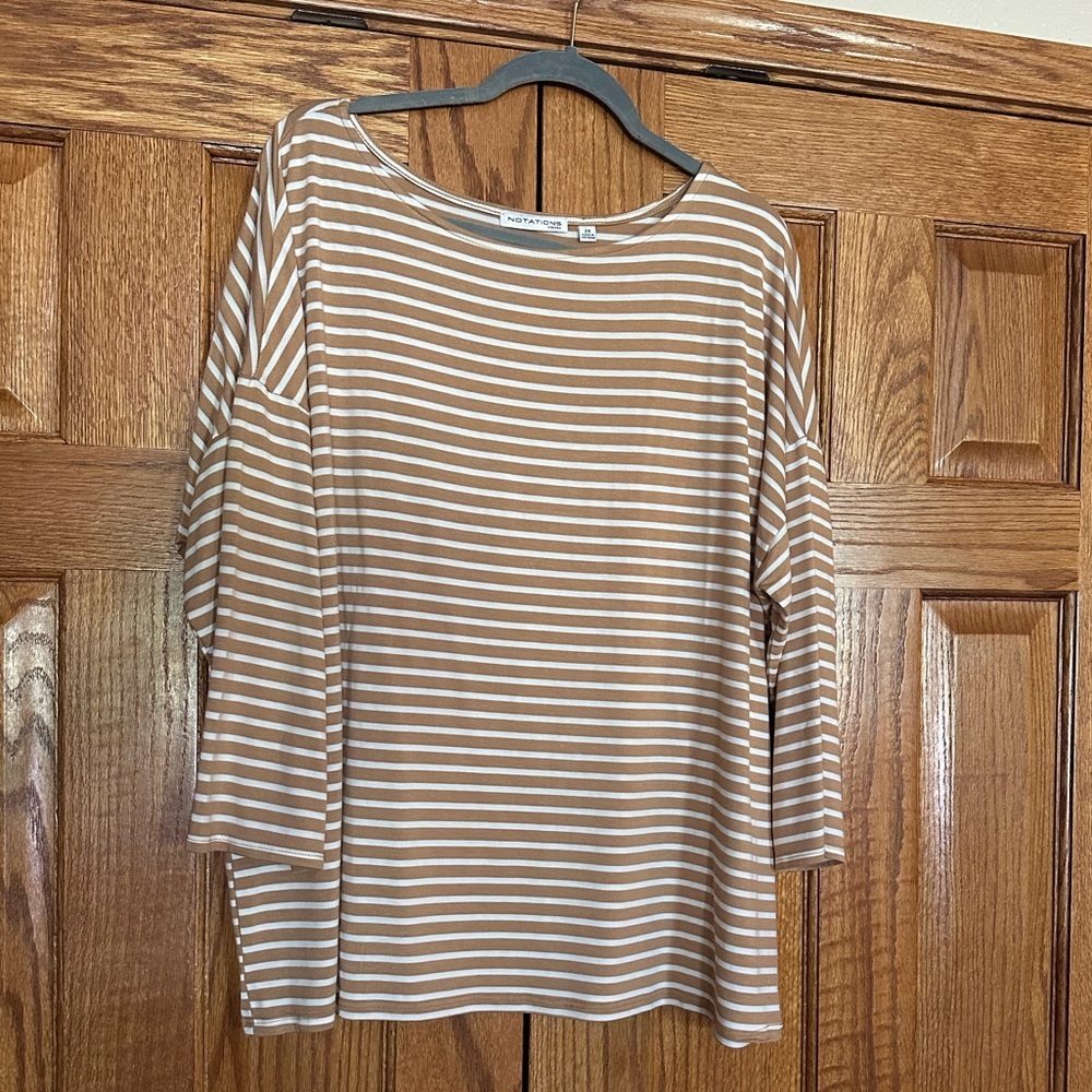 Notations Tan Striped Blouse